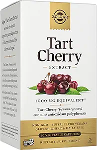 Solgar Tart Cherry 1000 mg, 90 Vegetable Capsules - Antioxidant with Quercetin, Chlorogenic Acid & Anthocyanins Compounds - Non-GMO, Vegan, Gluten Free, Dairy Free - 90 Servings