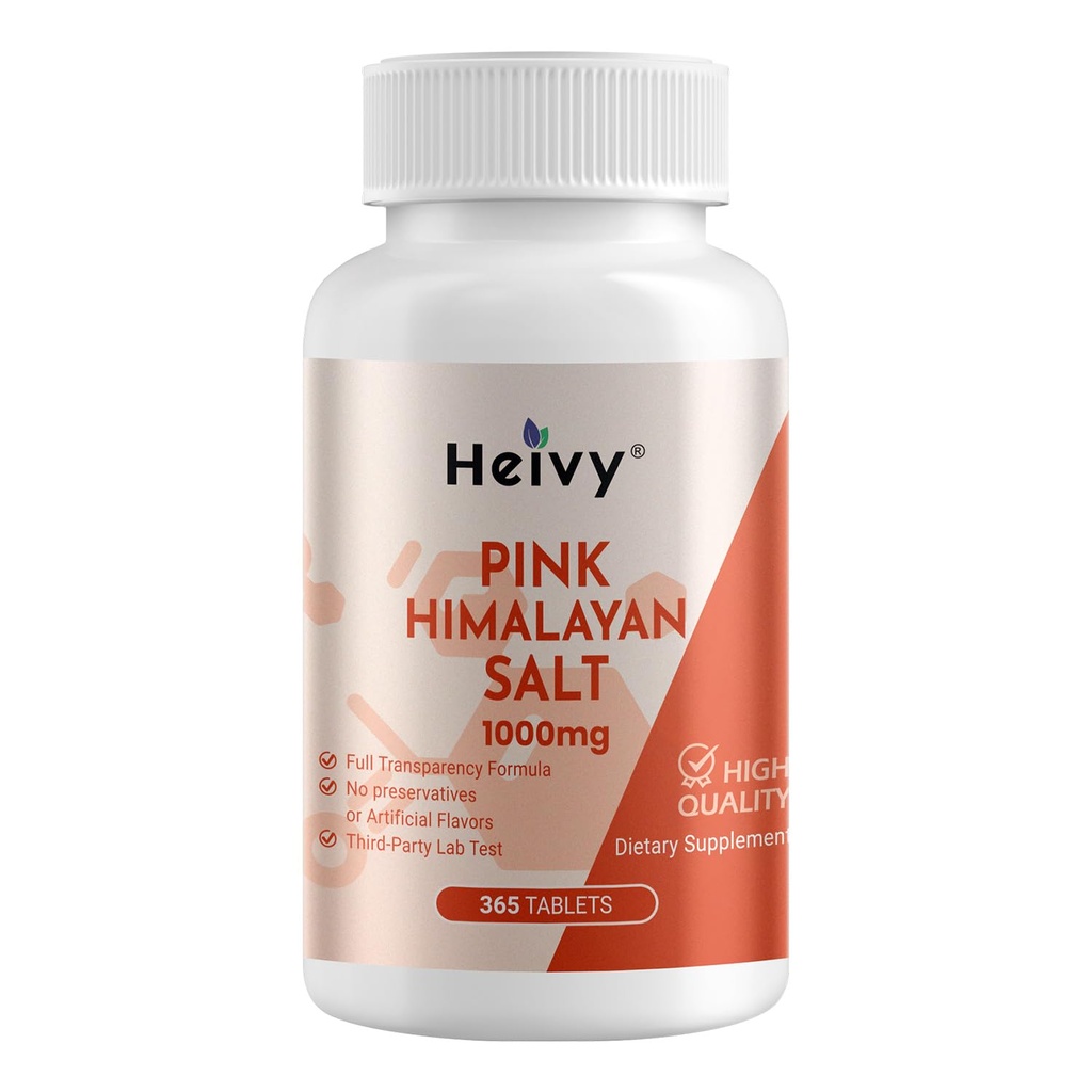 Heivy Pink Δισκία Αλάτι Ιμαλαΐων 1000mg - Χλωριούχο νάτριο 988mg, Μη ΓΤΟ, Ηλεκτρολυτική Ισορροπία Ορυκτού- Πλούσιας Ύδρωσης, 365 Δισκία Αλάτων-Electrolyte Συμπλήρωμα