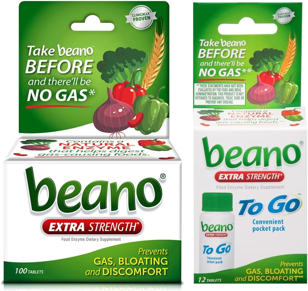 Beano Extra Strength 100ct & beano to Go Pocket Pack 12ct