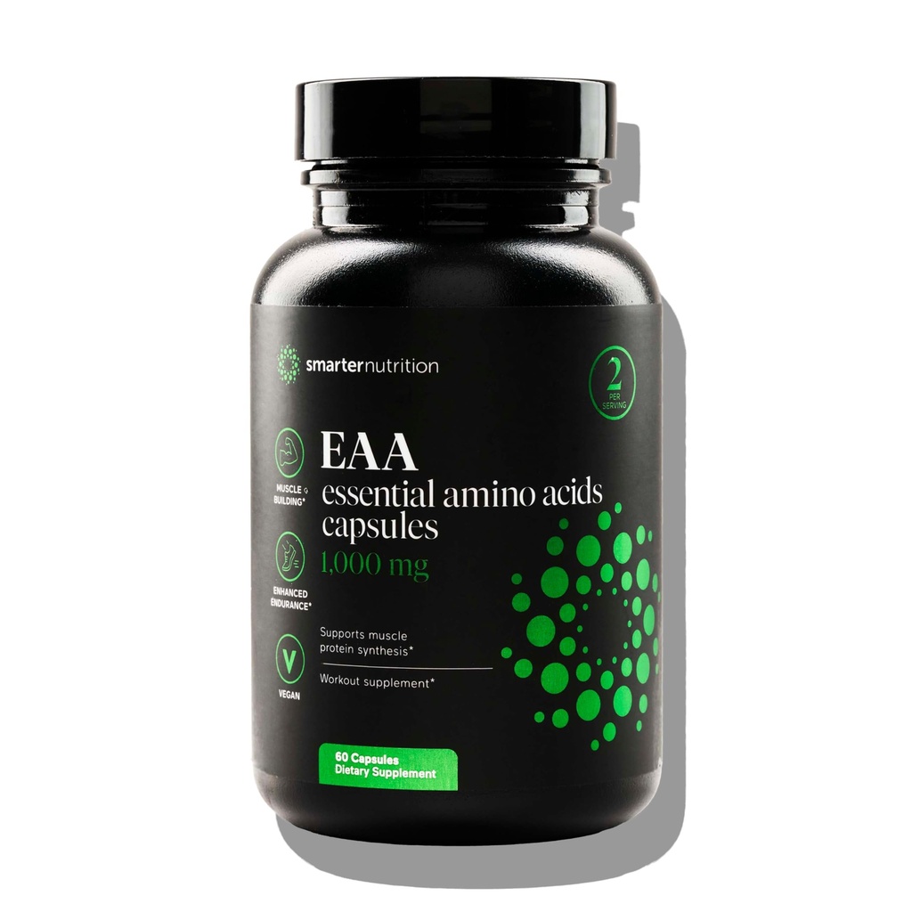 SMARTERNUTRITION Essential Amino Acids (EAA) Κάψουλες - 1 γραμμάριο ανά υπηρεσία όλων των 9 EAA - Υποστηρίζει μυϊκή μάζα & άσκηση - μη-GMO, Vegan, Gluten Free - 60 Count[30-Day Supply]