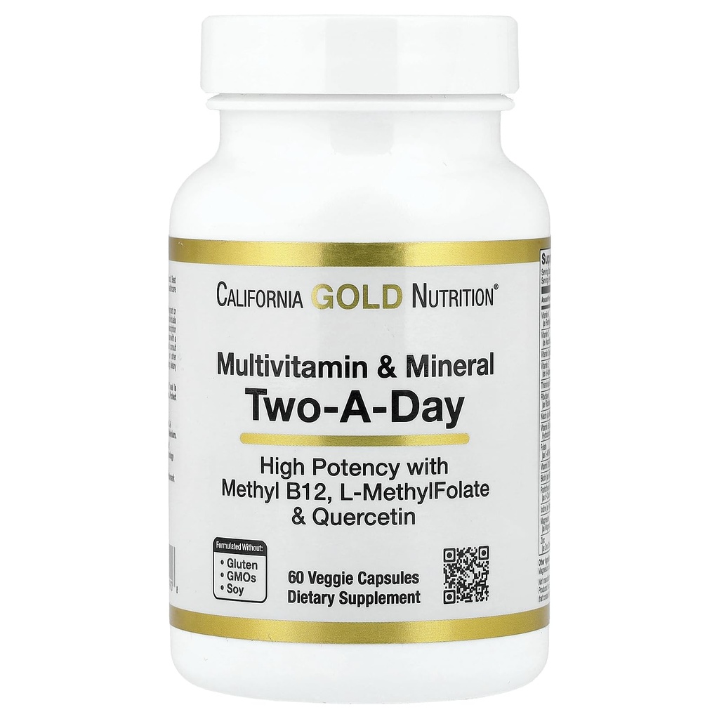 California Gold Nutrition Multivitamin and Mineral with Methyl B12, Vitamin C, L-methylFolate και Bio-Quercetin, Two-A-Day, 60 Veggie Κάψουλες