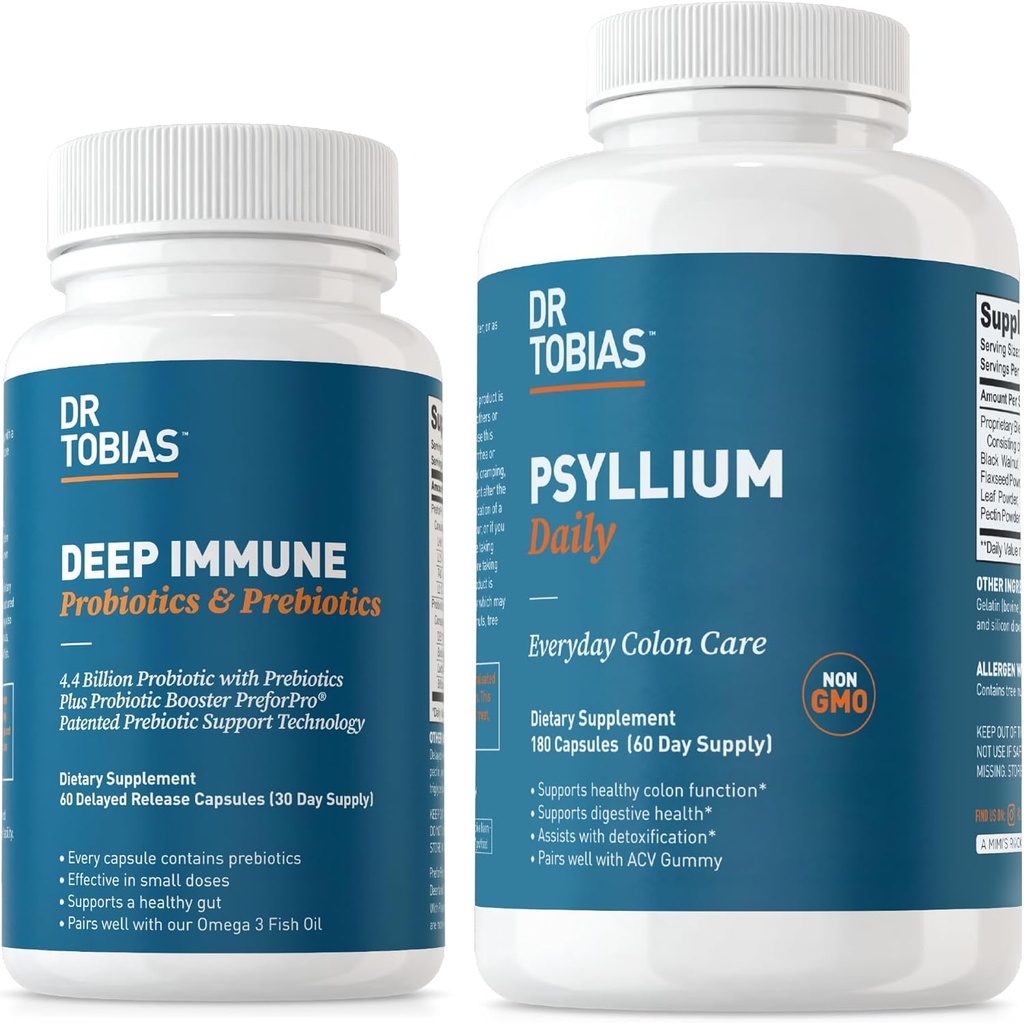 Dr. Tobias Deep Immune Probiotics & Prebiotics and Psyllium Daily, Υποστηρίζει Digestive Health, Gut Immune Function, Daily Fiber Supplement in support of Colon Health with 4.4. Δισεκατομμύρια CFU