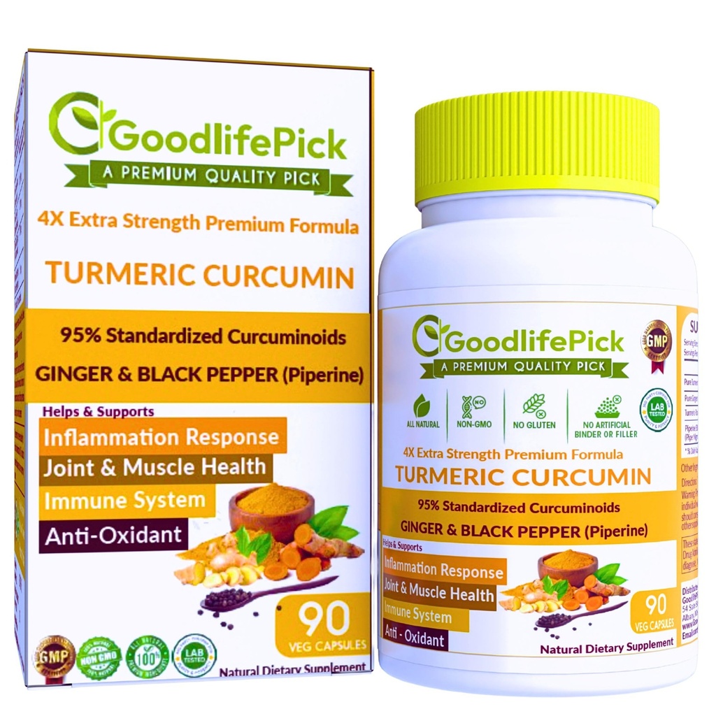 Premium Turmeric Capsules with Ginger and Black Pepper.Turmeric Supplement from Turmeric Curcumin 95% Curcuminoids & Ginger Root AllNatural NonGMO NO Rice Powder NO Stearate NO Silica NO Gluten 90ct