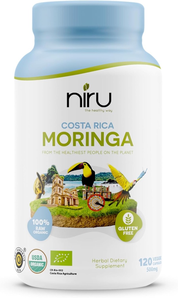 Naru Life Blue Zone Moringa Κάψουλες από την Κόστα Ρίκα, 100% Οργανική Ενέργεια, Μεταβολισμός & Ανοσολογική Υποστήριξη, 120 Κάψουλες, 500mg