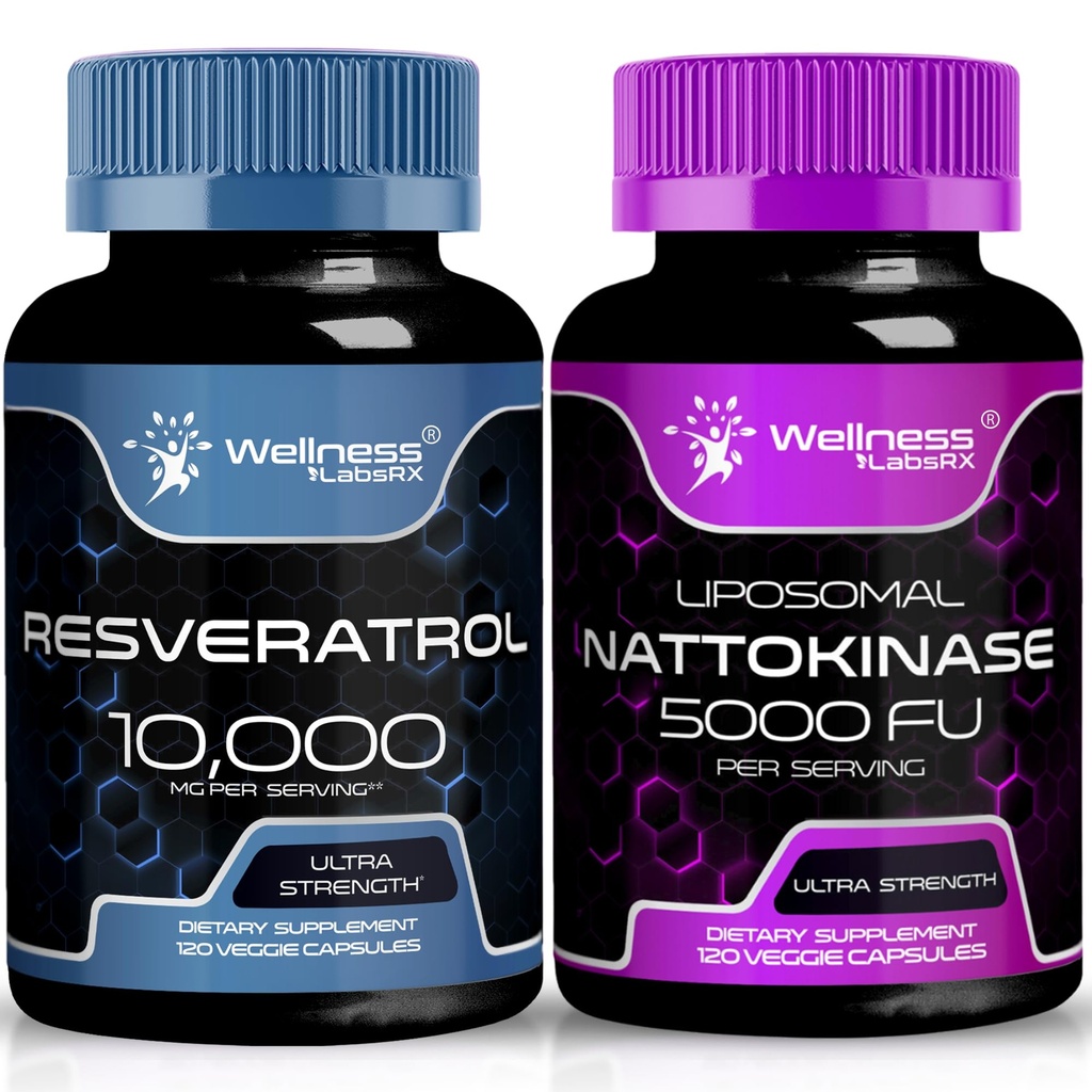 WELNESS LABSRX Resveratrol Κάψουλες 10000mg - Nattokinase Συμπληρώματα Κάψουλες - 5000 FU