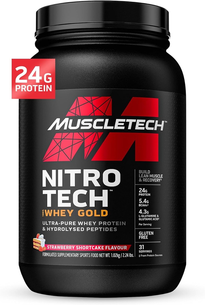 Whey Protein Powder , MuscleTech Nitro-Tech Whey Gold Protein Powder , Whey Protein Isolate Smoothie Mix , Protein Powder for Women & Men , Strawberry Protein Powder , 2 lbs (28 Serv)-πακέτο ποικίλλει