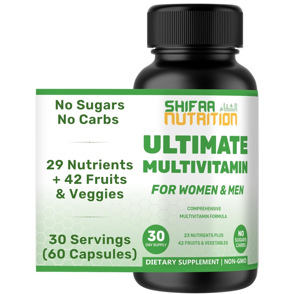 SHIFAA NUTRITION halal πολυβιταμίνες για γυναίκες, άνδρες και ενήλικες, 30 σέρβις 