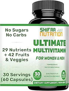 SHIFAA NUTRITION Halal Multivitamins for Women, Men & Adults, 30 Servings | Iron, Vitamin A, B6, B12, Biotin, Niacin, C, D3, E, Zinc, Calcium, Folic Acid, CoQ10 | Halal Vitamins