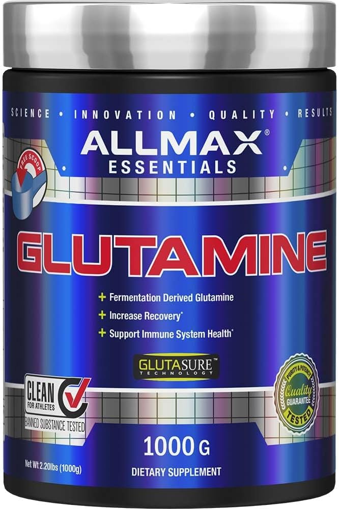 ALLMAX Διατροφή L - σκόνη γλουταμίνης, φόρμουλα αποκατάστασης μυών, χωρίς γλουτένη, Vegan, 1000 γραμμάρια