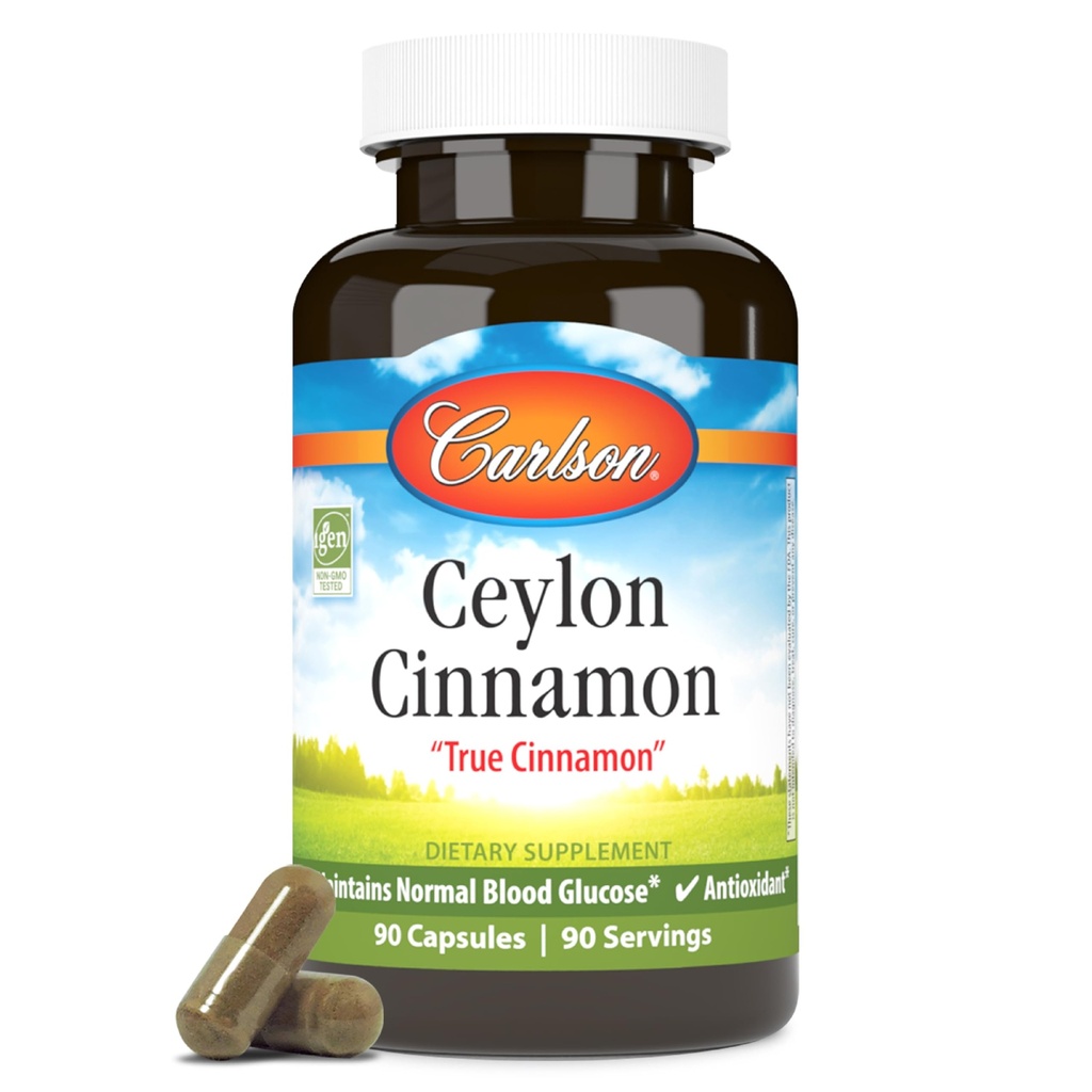 Carlson - Κεϋλάνη Κανέλα, Συμπληρώματα Κανέλας, 500 mg, Χάπια Εκχυλίσματος Κανέλας, Κάψουλες Κανέλας Κεϋλάνης, 90 Κάψουλες.