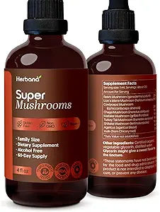 Super Mushrooms 8-in1 - 4 fl oz Liquid Extract - Εγκέφαλος Booster & Ανοσοποιητική υποστήριξη σταγόνες - Reishi, Lion`s Mane, Cordyceps, Chaga, Mitake, Turkey Ουρές, Shiitake, Agaricus - Υψηλή ισχύς - 90-Ημέρες προσφοράς