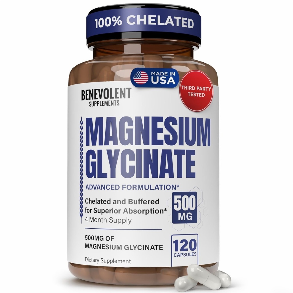Μαγνήσιο Γλυκινικό 500mg - Χημική & Ρυθμιζόμενη Υψηλή Απορρόφηση Συμπλήρωμα Μαγνησίου για την υποστήριξη της ανακούφισης από το στρες, της πέψης, των οστών, του ύπνου, των νεύρων και των μυών - Made in USA - 120 Vegan Κάψουλες