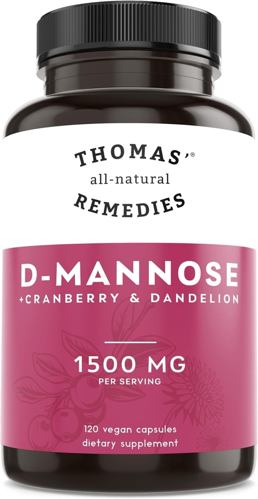 Thomas' all-natural Remedies D-mannose 1200mg - με Cranberry και Dandelion - Φυσικό ουροποιητικό και UTI Υγεία Υποστήριξη - Best κάψουλες dmannose - ΟΧΙ fillers, Όλα-Φυσικά, Vegan - 120 κάψουλες