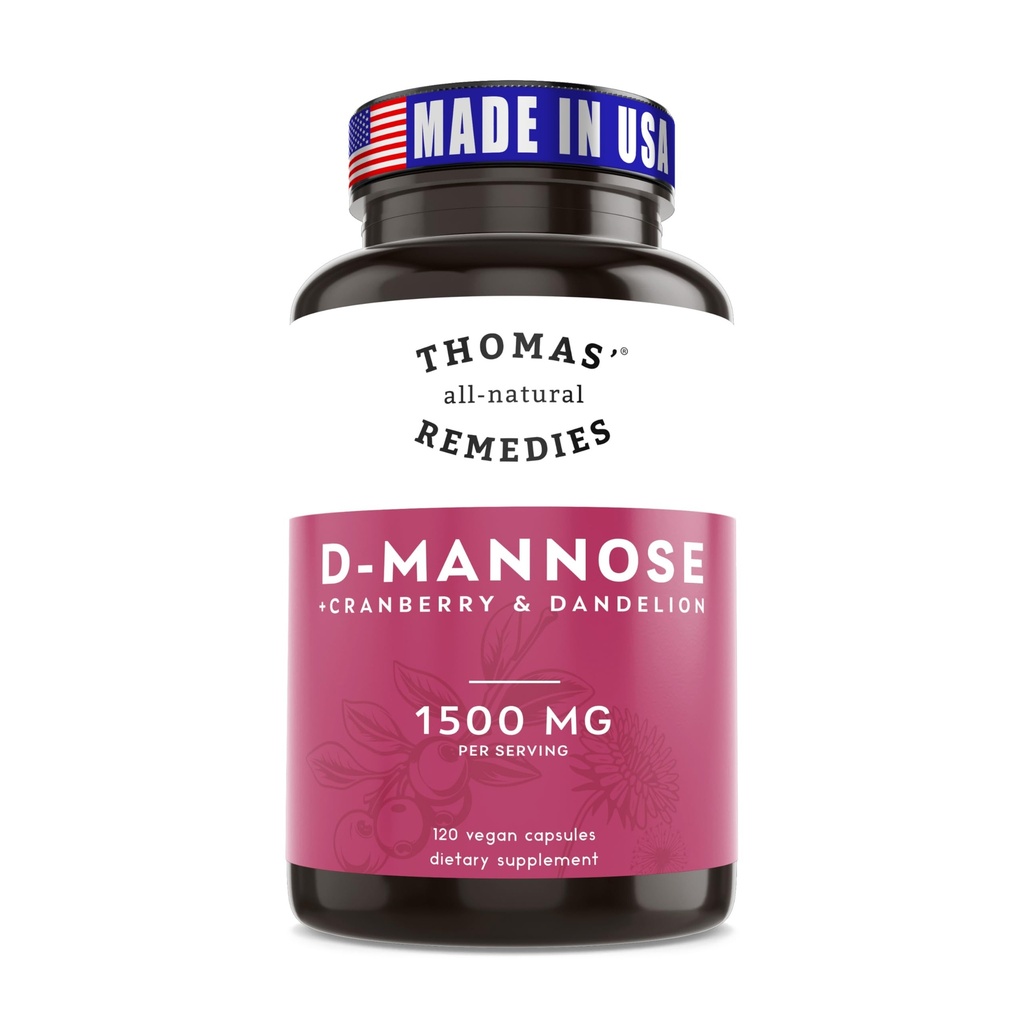 Thomas' all-natural Remedies D-mannose 1200mg - με Cranberry και Dandelion - Φυσικό ουροποιητικό και UTI Υγεία Υποστήριξη - Best κάψουλες dmannose - ΟΧΙ fillers, Όλα-Φυσικά, Vegan - 120 κάψουλες