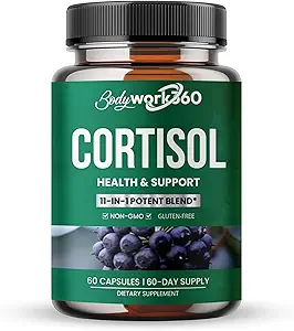 Cortisol Health & Support for Hormone Balance, Sound Sleep, Focus, Mood & Stress support - Περιέχει Ashwagandha, L-theanine, Rhodiola Rosea Root Extract - Χωρίς γλουτένη, Vegan, Non-GMO - 60 κάψουλες.