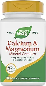 Nature's Way Calcium & Magnesium Mineral Complex, Supports Bone Health & Muscle Function,* 750 mg per 3-Capsule Serving, 100 Capsules (Packaging May Vary)