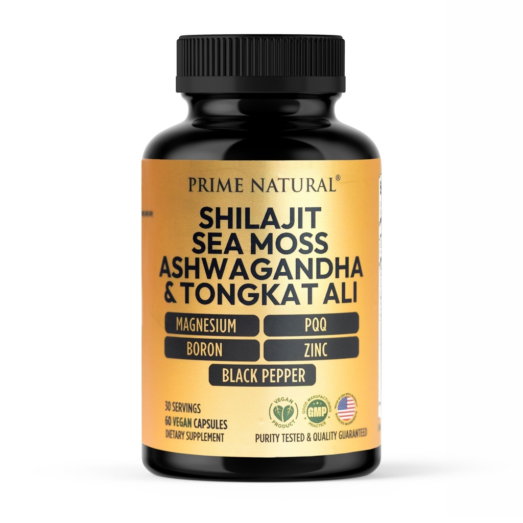 Shilajit 10.000mg, Ιρλανδική Θάλασσα Moss 2000mg, Ashwagandha 3000mg, Tongkat Ali 30.000mg, Boron, Μαγνήσιο, PQQ & More 