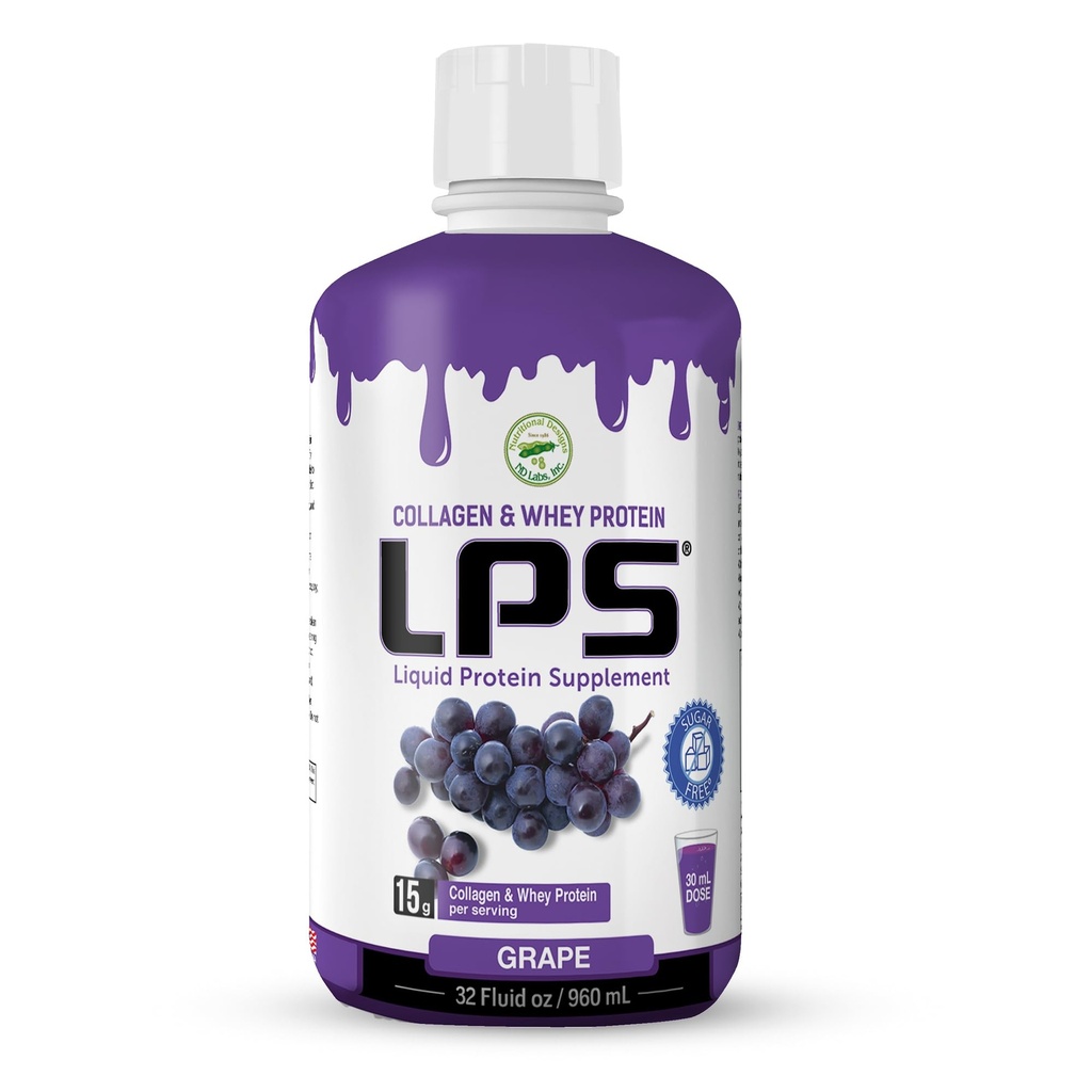 LPS Liquid Collagen & Whey Protein Supplement - Χωρίς ζάχαρη, χωρίς χρωστική ουσία, μη GMO Drink - Hydrolyzed Collagen & Whey Peptides Προάγει το Υγιές Δέρμα & Μαλλιά για Άνδρες & Γυναίκες, Σταφύλι, 32 fl oz