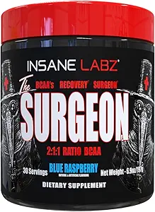 Insane Lazz The Surgeon BCAA Recovery Powder - Branched Chain Amino Acid Post Workout Drink for Muscle Recovery - 30 Srvgs (30 Services (Pack of 1), Blue Raspberry)