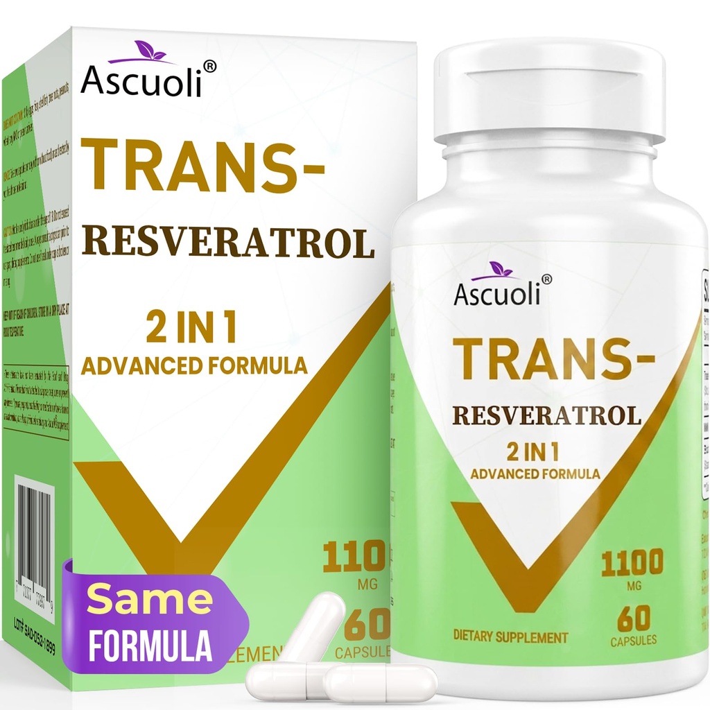 99% Ultra Purity Trans-Resveratrol 1100mg, 3-σε-1 Advanced Formula Organic Resveratrol συμπλήρωμα, Max Αντιοξειδωτικό, Αντι-Γήρανση, Υγεία του δέρματος, Επισκευή κυττάρων, Boost NAD+, Ανοσοποιητικό & Ενέργεια, 60 Caps