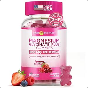 Magnesium Glycinate Gummies 600mg, Non-GMO, Gluten-Free, Magnesium Gummies for Adults & Kids, Sleep, Relaxation & Focus, Mixed Berry Flavor, 60 Count