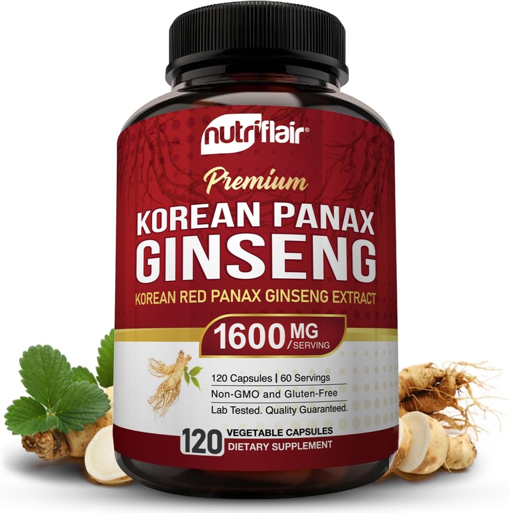 NutriFlair Korean Red Panax Ginseng 1600mg – 120 Vegan Κάψουλες 