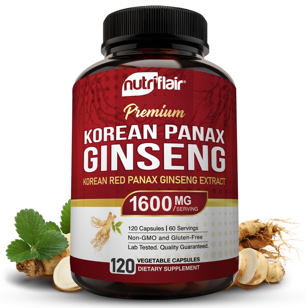 NutriFlair Korean Red Panax Ginseng 1600mg – 120 Vegan Κάψουλες 