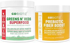 GOBIOTIX Bundle Prebiotic Fiber Συμπλήρωμα + Super Greens σκόνη N' Super Reds σκόνη