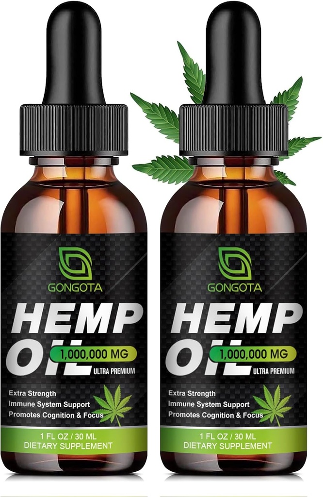 (2-Pack) High Potency Hemp Oil - 1,000,000 Maximum Strength - Helps Relaxation, Stress, Calming, Sleep - Organic Hemp Oil Extract - Vegan, Immunization Support, Non-GMO