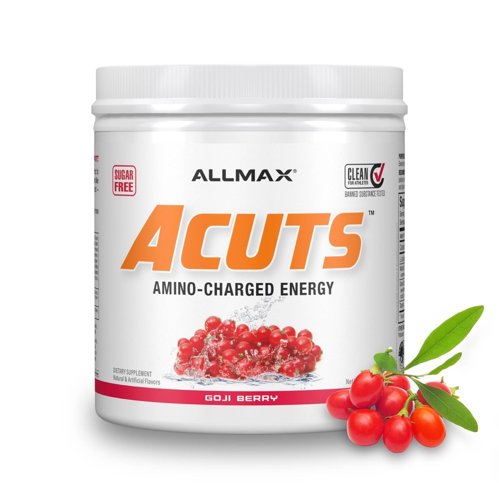 ALLMAX Διατροφικά AMinocuts (ACUTS), Amino-Curged Energy Drink with Taurine, L-Καρνιτίνη, Πράσινο εκχύλισμα Coffee Bean, Goji Berry Martini, 30 εξυπηρετούν