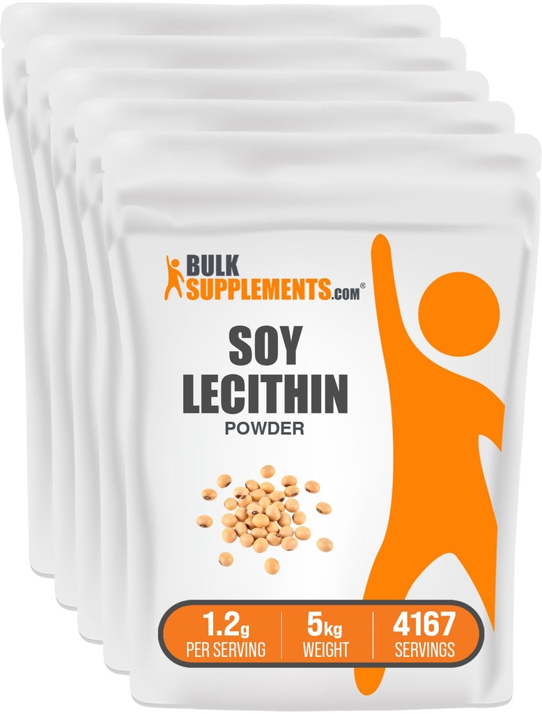 BulkSupplements.com Soy Lecithin Powder - Lecithin Supplement, Lecithin Powder Food Grade - Gluten Free, 1200mg per Serving, 5kg (11 lbs) (Pack of 5)