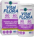 Vital Planet - Vital Flora Probiotics για γυναίκες Πάνω από 55 Καθημερινή Ράφι Σταθερή Προβιοτική 60 Δισεκατομμύρια CFU, 60 Diverse Strains, 7 Βιολογικά Πρεβιοτικά, Ανοσολογική Υποστήριξη και Πεθητική Υγεία 60 Κάψουλες