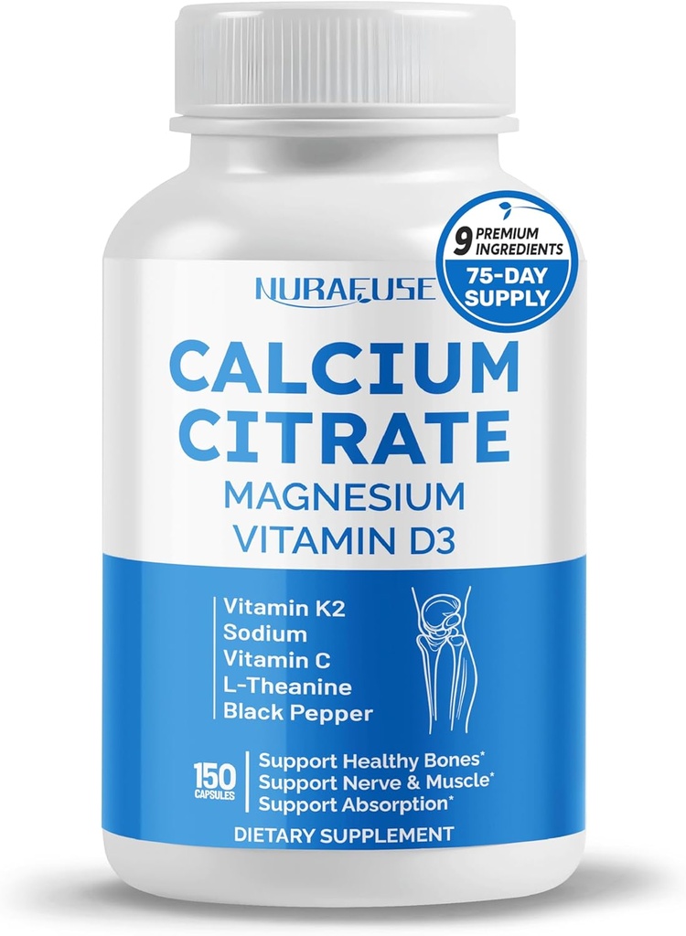 Calcium Citrate Magnesium Vitamin D3 - Support Healthy Bones, Nerve & Muscle, Absorption - Made and Tested in The USA