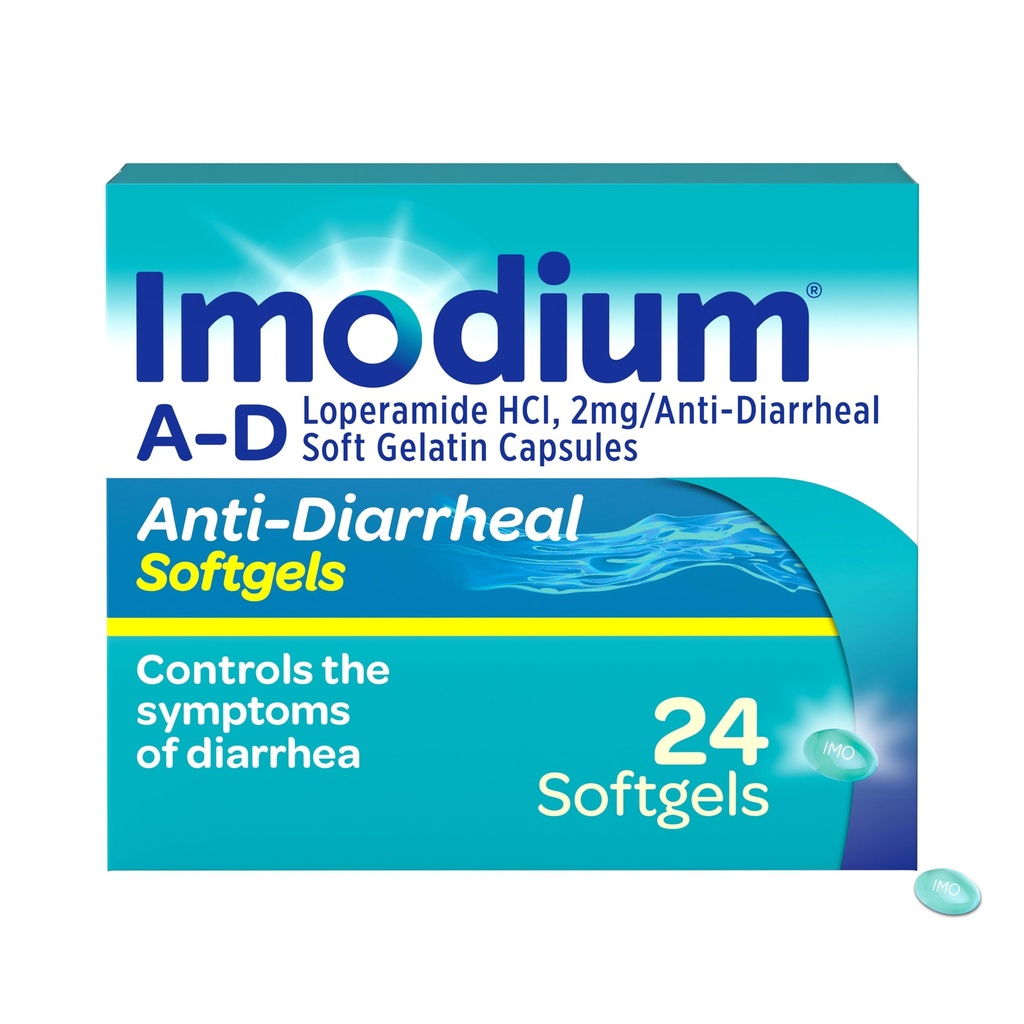Imodium A-D Fast-Active Anti-Diarrheal Softgels, Loperamide HCl 2 mg, Travel Essential Diarrhea Relief Medicine for Adults, 24 Count, Anti Diarrhea Pills, Ηλικίες 12+, Easy to Swallow