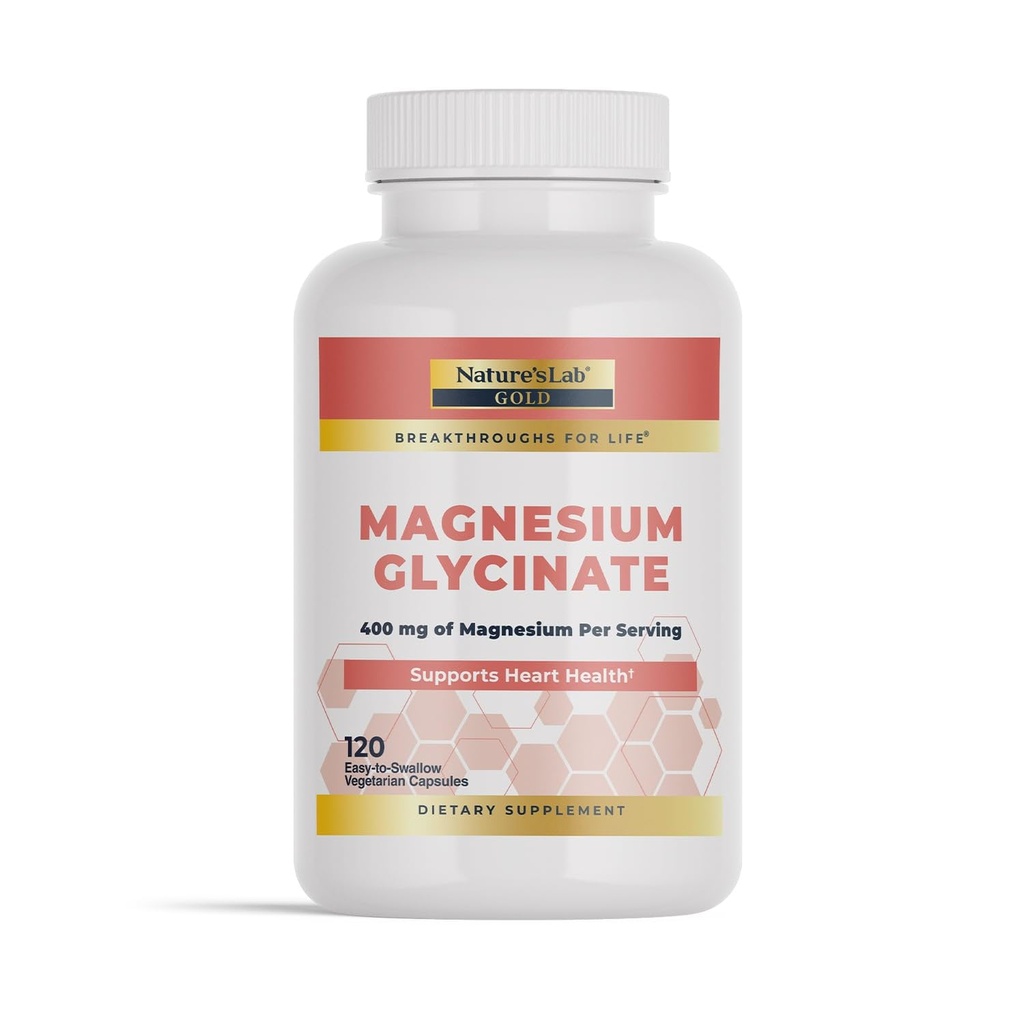 Nature’s Lab Gold Μαγνήσιο Γλυκινικό 400mg - Υποστηρίζει την καρδιοαγγειακή υγεία, τους μυς και τα νεύρα λειτουργία * – 120 κάψουλες (30 Ημέρα προσφοράς)