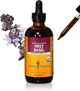 Herb Pharm Certified Organic Holy (Tulsi) Liquid Extract for Energy and Vitality Basil, 4 Fl Oz