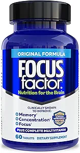Focus Factor Nutrition for The Brain, Βελτιωμένη Μνήμη & Συμπληρώματα Συγκέντρωσης Εγκεφάλου, Complete Multivitamin with Vitamins B6, B12, D, Bacopa Monnieri & Tyrosine, 60 Count (2 Pack)