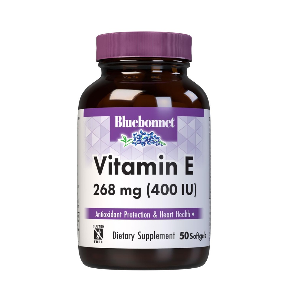 Διατροφή Bluebonnet Βιταμίνη Ε 400 IU (268 mg) Μικτές τοκοφερόλες Softgels, Δωρεάν Ριζοσπαστική Μεροληψία & Καρδιαγγειακή Υποστήριξη, Χωρίς Γλουτένη, Γαλακτοκομικά, 50 Softgels, 50 Μερίδες