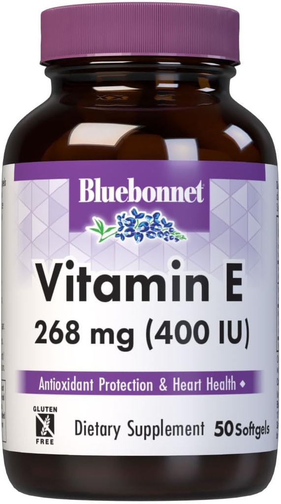 Διατροφή Bluebonnet Βιταμίνη Ε 400 IU (268 mg) Μικτές τοκοφερόλες Softgels, Δωρεάν Ριζοσπαστική Μεροληψία & Καρδιαγγειακή Υποστήριξη, Χωρίς Γλουτένη, Γαλακτοκομικά, 50 Softgels, 50 Μερίδες