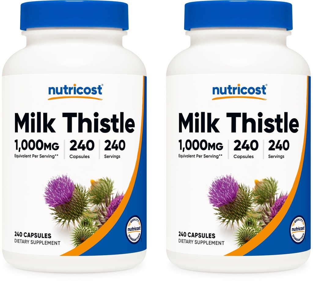 Nutricost Milk Thittle 1000mg Ισοδύναμο, 240 Κάψουλες (2 Συσκευασία) - 250mg Εκχύλισμα - Vegan, μη ΓΤΟ και Χωρίς Γλουτένη