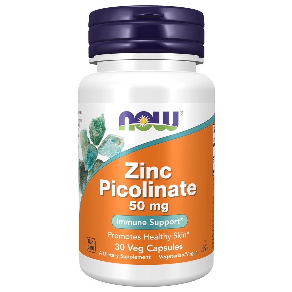 NOW Συμπληρώματα τροφίμων, ψευδάργυρος Picolinate 50 mg, Υποστηρίζει λειτουργίες ενζύμων *, ανοσοποιητική υποστήριξη *, 30 κάψουλες Veg