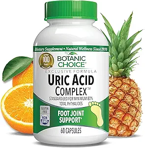 Botanic Choice Uric Acid Complex Supplement - Foot Joint Υποστήριξη-Βοήθεια Soothe Discomfort με Σπόρους σέλινου & Bromelain - Gluten Free, Non-GMO, 60 Caps