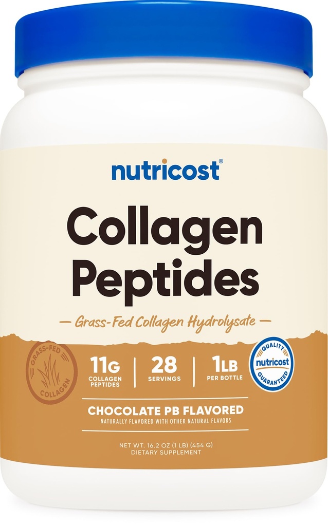 Nutricost Collagen Peptides Peptides Powder (Τσοκολικό φυστικοβούτυρο με γεύση) 1 LB - Υδρολυτικό κολλαγόνο με γλουτένη
