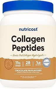 Nutricost Collagen Peptides Peptides Powder (Τσοκολικό φυστικοβούτυρο με γεύση) 1 LB - Υδρολυτικό κολλαγόνο με γλουτένη
