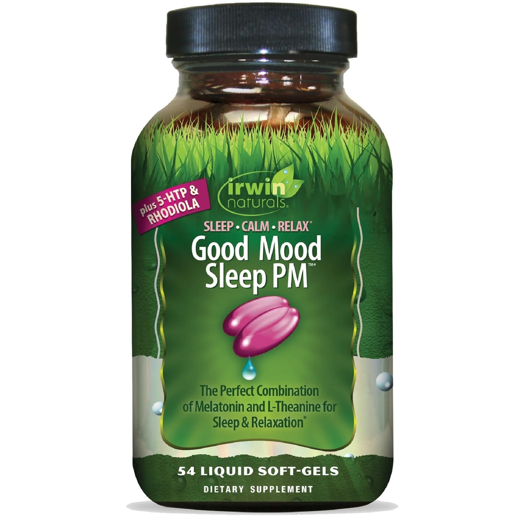 Irwin Naturals Good Mood Sleep PM - 54 Liquid Soft-Gels - με μελατονίνη και L-Θεανίνη για ξεκούραση και χαλάρωση - 18 Σύνολο εξυπηρετήσεων