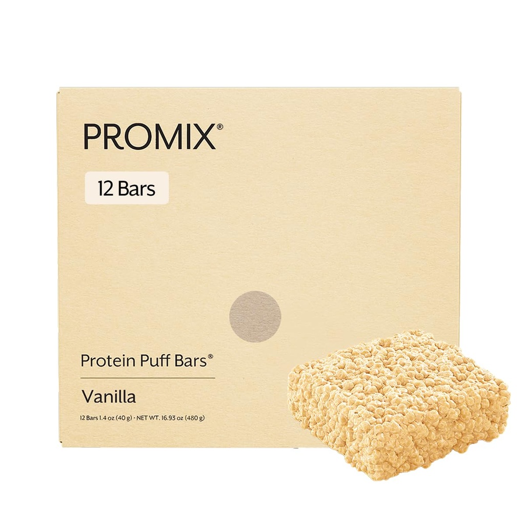 ProMix Pro Nutrition Protein Puff Bars, 12-Pack - Μαδαγασκάρη Βανίλια - Marshmallow Crispy Treat - Great Tasting & Healthy On The Go Snack - Υψηλή πρωτεΐνη & χαμηλή θερμίδες - Μη-GMO & δωρεάν από γλουτένη, σόγια, & καλαμπόκι.