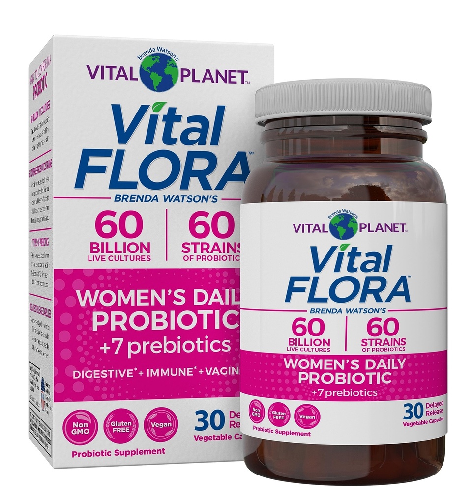 Vital Planet - Vital Flora Women’s Daily Probiotic 60 Billion CFU, 60 Diverse Strains, 7 Organic Prebiotics, Κολπική και Ανοσολογική Υποστήριξη, Bloating, Digestive Health Probiotics for Women 30 Κάψουλες