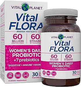 Vital Planet - Vital Flora Women’s Daily Probiotic 60 Billion CFU, 60 Diverse Strains, 7 Organic Prebiotics, Vaginal and Immune Support, Bloating, Digestive Health Probiotics for Women 30 Capsules