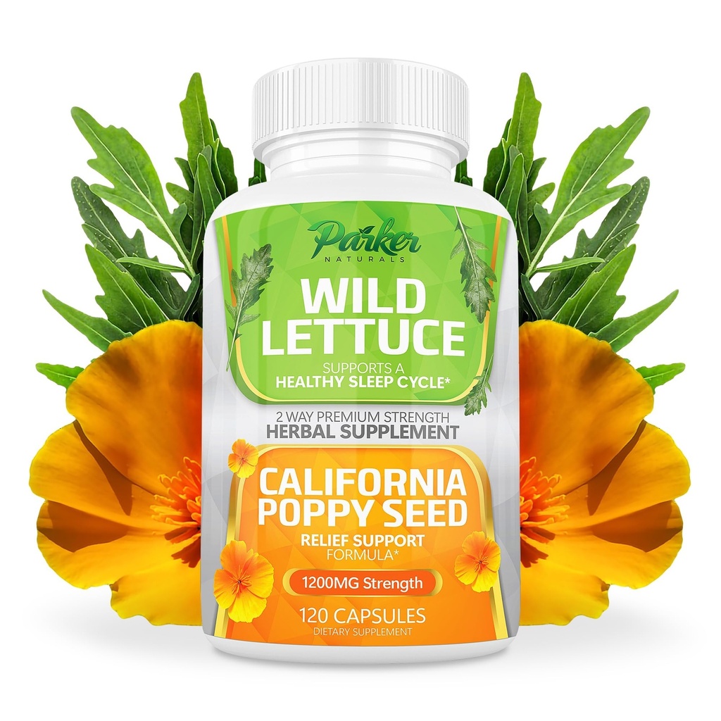 Parker Naturals Wild Leutce Extract & California συμπλήρωμα σπόρων παπαρούνας, 2 τρόποι Premium δύναμη συμπλήρωμα βοτάνων για υγιή ύπνο & ανακούφιση υποστήριξη, 120 κάψουλες