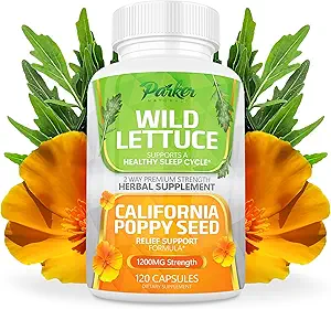 Parker Naturals Wild Leutce Extract & California συμπλήρωμα σπόρων παπαρούνας, 2 τρόποι Premium δύναμη συμπλήρωμα βοτάνων για υγιή ύπνο & ανακούφιση υποστήριξη, 120 κάψουλες